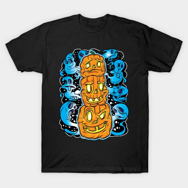 Jack-O-Lantern Pumpkin Totem with Ghosts by eShirtlabs T-Shirt by eShirtLabs